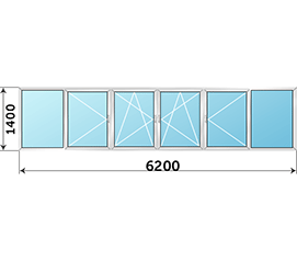 Холодное балконное окно раздвижное ALUTECH 6200x1400
