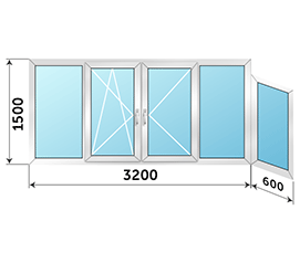 Холодное балконное окно распашное Provedal 3800x1500