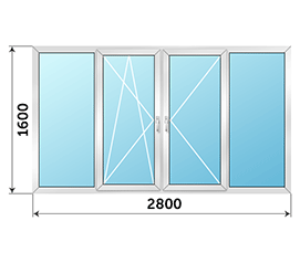 Холодное балконное окно раздвижное ALUTECH 2800x1600