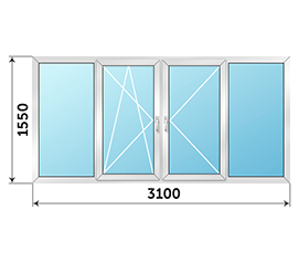 Холодное балконное окно распашное NEWTEC 3100x1550